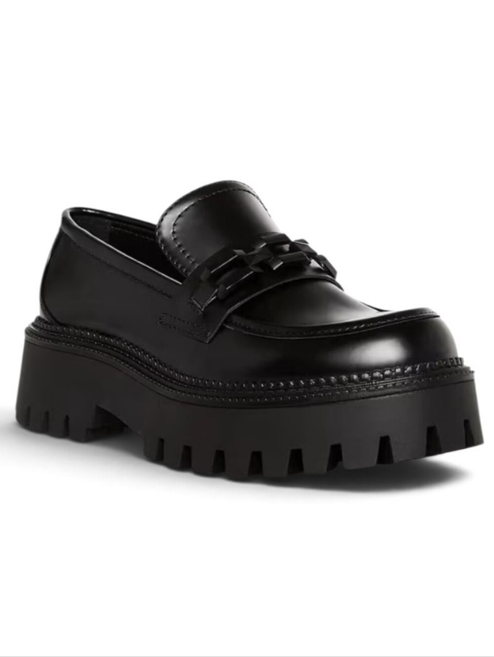 Steve Madden Aerin Lug Sole Chain Design Chunky Sole Slip On Loafer Black 10